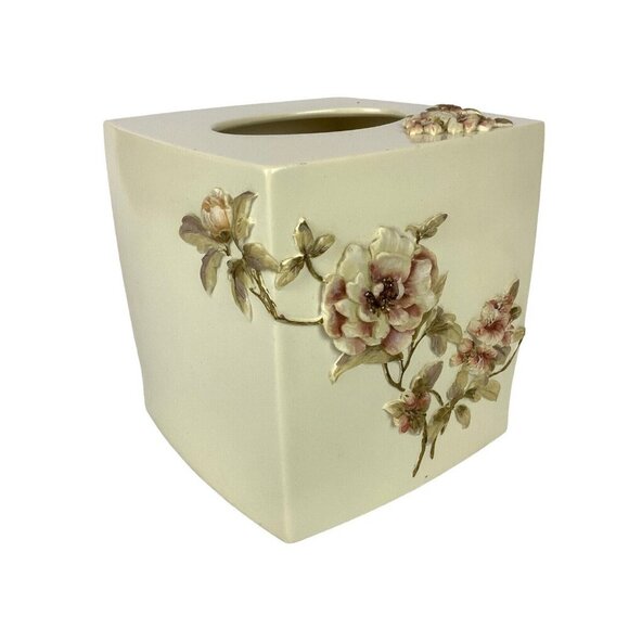 Croscill Charlotte Floral Ceramic Tissue Box Cover & Soap Dish Set Cottagecore - Picture 2 of 10